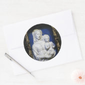 VIRGIN MET KINDEREN, Blauw Wit Kerstfeest Ronde Sticker (Envelop)