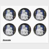 VIRGIN MET KINDEREN, Blauw Wit Kerstfeest Ronde Sticker (Vel)