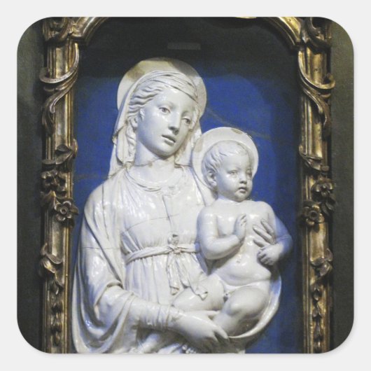 VIRGIN MET KINDEREN, Blauw Wit Kerstfeest Vierkante Sticker (Voorkant)