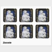 VIRGIN MET KINDEREN, Blauw Wit Kerstfeest Vierkante Sticker (Vel)