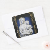 VIRGIN MET KINDEREN, Blauw Wit Kerstfeest Vierkante Sticker (Envelop)