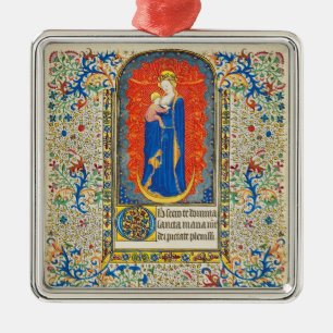 VIRGIN MET KINDEREN EN ANGELS Antiek VLOEISTOF Metalen Ornament