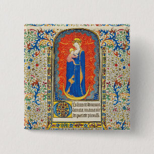 VIRGIN MET KINDEREN EN ANGELS Antiek VLOEISTOF Vierkante Button 5,1 Cm