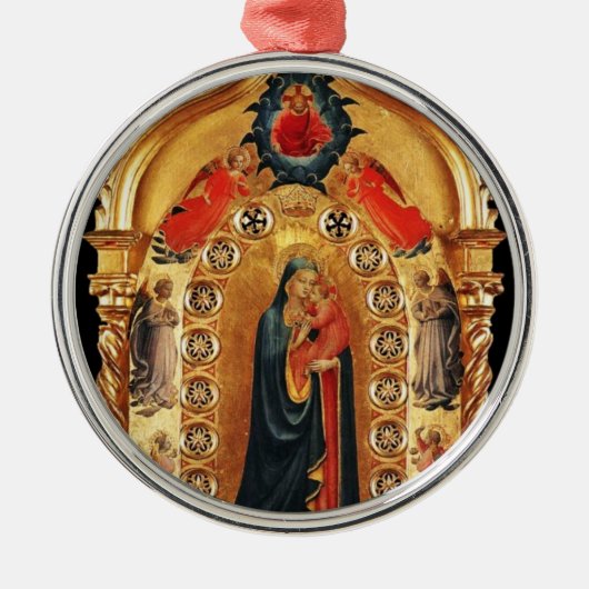 VIRGIN MET KINDEREN EN ANGELS GOLD SACRED ART ICON METALEN ORNAMENT (Voorkant)