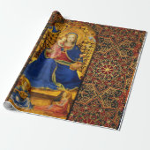 VIRGIN MET KINDEREN EN ANGELS, Red Blue Gold Xmas Cadeaupapier (Uitgerold)