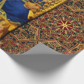 VIRGIN MET KINDEREN EN ANGELS, Red Blue Gold Xmas Cadeaupapier (Hoek)