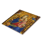 VIRGIN MET KINDEREN EN ANGELS, Red Blue Gold Xmas Tegeltje (Zijkant)