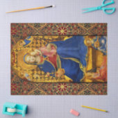 VIRGIN MET KINDEREN EN ANGELS, Red Blue Gold Xmas Tissuepapier (Craft)