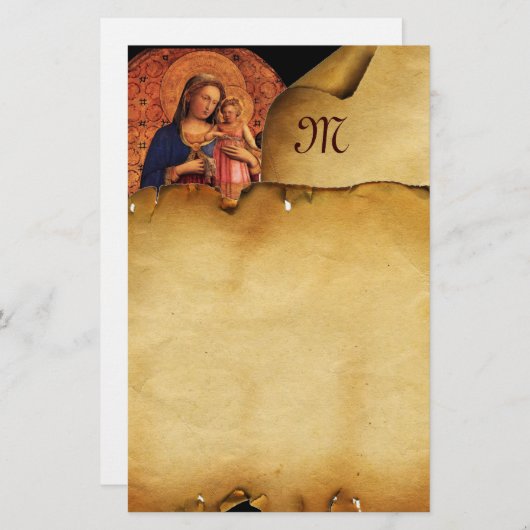 VIRGIN MET KINDEREN EN ZONNEN, perkammonogram Briefpapier (Voorkant / Achterkant)