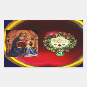 VIRGIN MET KINDEREN SAINTS MONOGRAM Green Emerald Rechthoekige Sticker