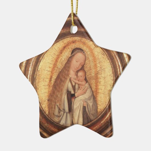 VIRGIN MET KINDERGOLD EN RODE RUBY STAR KERAMISCH ORNAMENT (Links)