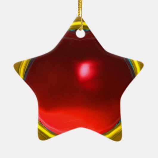 VIRGIN MET KINDERGOLD EN RODE RUBY STAR KERAMISCH ORNAMENT (Achterkant)