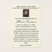 Virgin Mexico Guadalupe - Spaans Funeral Prayer Visitekaartje (Achterkant)