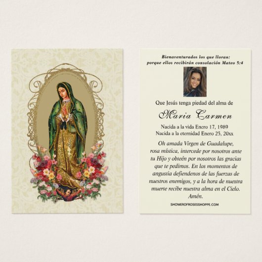 Virgin Mexico Guadalupe - Spaans Funeral Prayer Visitekaartje (Voorkant /achterkant)