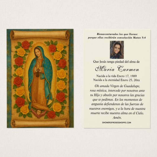 Virgin Mexico Guadalupe - Spaans Funeral Prayer Visitekaartje (Voorkant /achterkant)