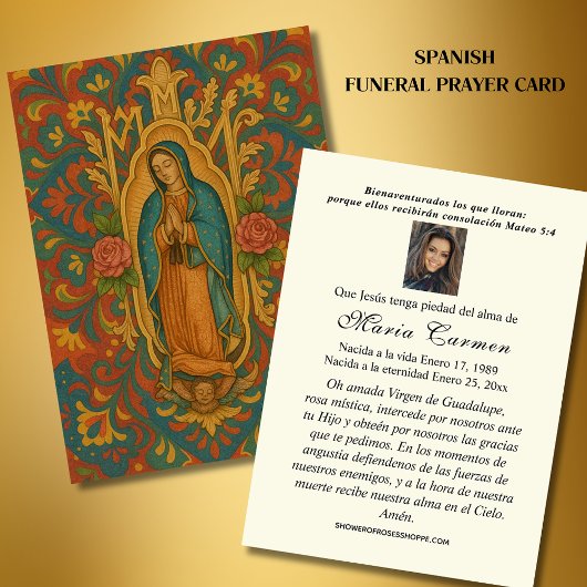 Virgin Mexico Guadalupe - Spaans Funeral Prayer Visitekaartje