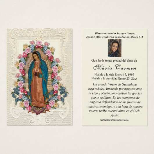 Virgin Mexico Guadalupe - Spaans Funeral Prayer Visitekaartje (Voorkant /achterkant)