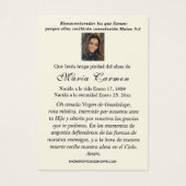 Virgin Mexico Guadalupe - Spaans Funeral Prayer Visitekaartje (Achterkant)