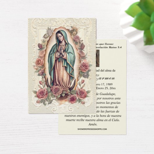 Virgin Mexico Guadalupe - Spaans Funeral Prayer Visitekaartje (Bureau)