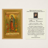 Virgin Mexico Guadalupe Spaanse begrafenis Memoria Visitekaartje (Voorkant /achterkant)