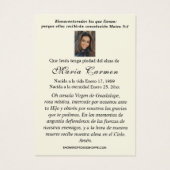 Virgin Mexico Guadalupe Spaanse begrafenis Memoria Visitekaartje (Achterkant)
