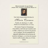 Virgin Mexico Guadalupe Spanish Funeral Prayer Visitekaartje (Achterkant)