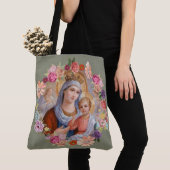 Virgin Moeder Mary Baby Jesus Floral Angels Crown Tote Bag (Dichtbij)