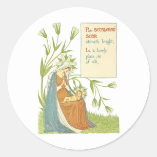 Virgin moeder Mary Baby Jesus Garden bloemen Kunst Ronde Sticker