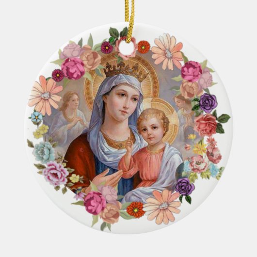 Virgin Moeder Mary Crown Baby Jesus Angels Flowers Keramisch Ornament (Voorkant)