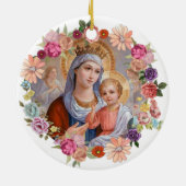 Virgin Moeder Mary Crown Baby Jesus Angels Flowers Keramisch Ornament (Achterkant)