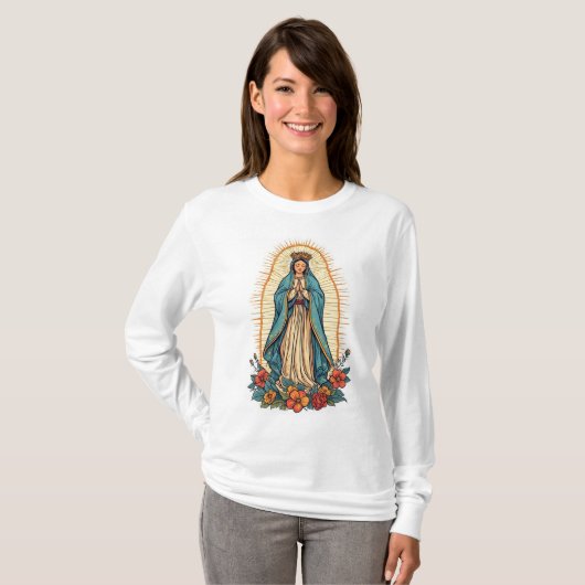 Virgin of Guadalupe Women's Long Sleeve Tee Shirt (Voorkant volledig)