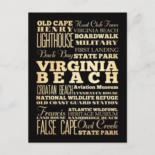 Virgina Beach City of Virgina State Typography Art Briefkaart (Voorkant)