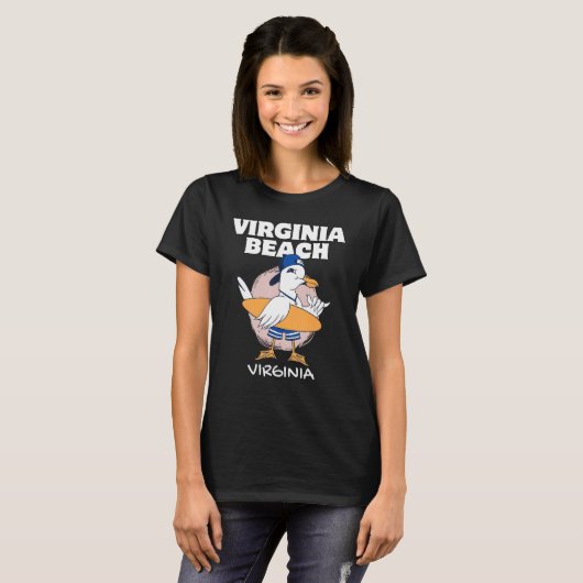 VIRGINA BEACH Surfen  Zeemeeuw Retro T-shirt (Voorkant volledig)