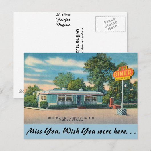 Virginia, 29 Diner, Fairfax Briefkaart (Voorkant / Achterkant)