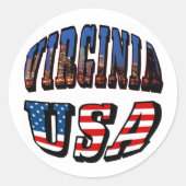 Virginia Afbeelding and USA Text Ronde Sticker (Voorkant)