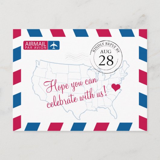 Virginia Airmail WEDDING RSVP Uitnodiging Briefkaart (Voorkant)