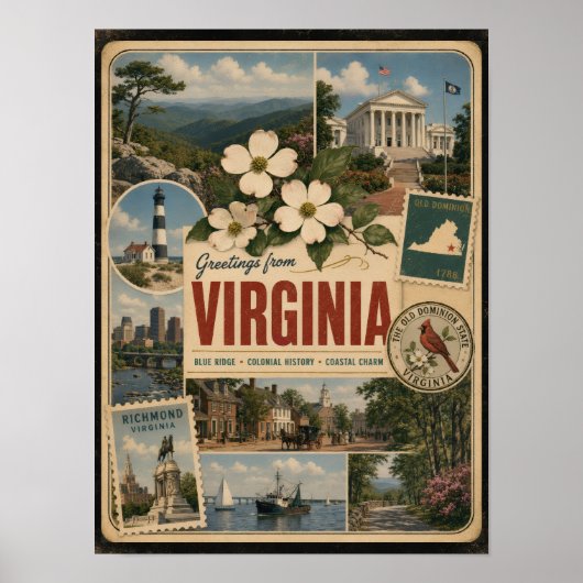 Virginia Authentieke Vintage Stijl Poster (Voorkant)