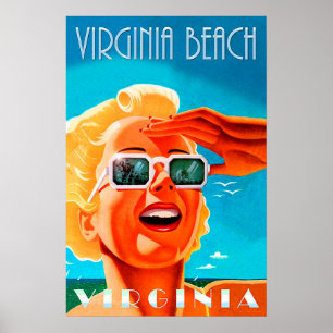 Virginia beach, blondine zonnebril vrouw, vintage poster