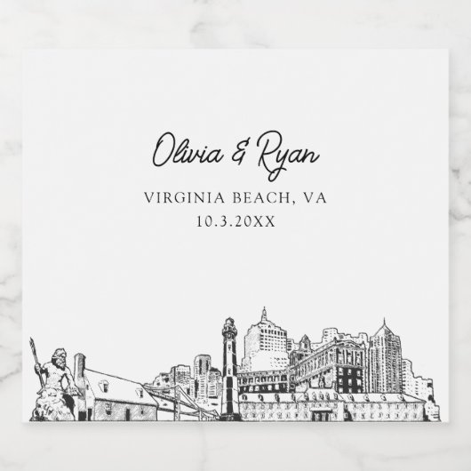 Virginia Beach Bruiloft Champagne Label Sparkling Wijnetiket (Enkel label)