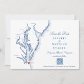 Virginia Beach Bruiloft Elegant Navy QR-code Save The Date (Voorkant)