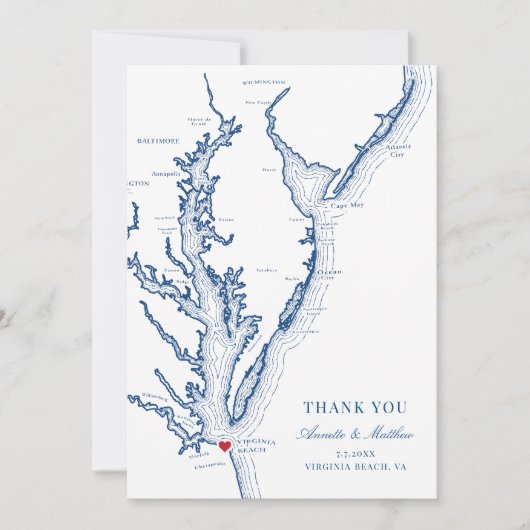 Virginia Beach Bruiloft Flat Bedankkaart (Voorkant)