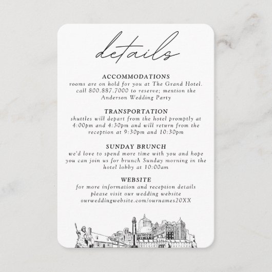 Virginia Beach bruiloft kleine verticale details Informatiekaartje (Voorkant)