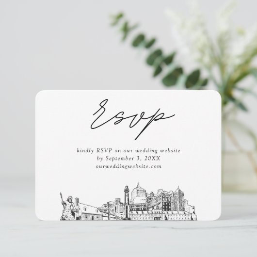 Virginia Beach Bruiloft Minimalistische schets RSV Informatiekaartje (Staand voorkant)