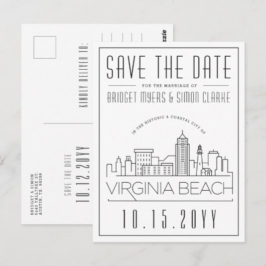 Virginia Beach bruiloft | Skyline De datum opslaan Briefkaart (Voorkant / Achterkant)