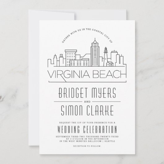 Virginia Beach bruiloft | Skyline uitnodiging (Voorkant)