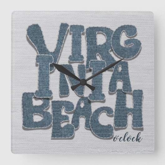 Virginia Beach Denim Letter Vierkante Klok (Voorkant)