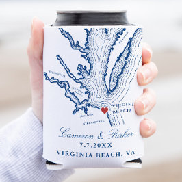 Virginia Beach Kaart Elegante Marine Blauw Huwelij Blikjeskoeler