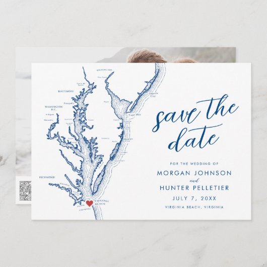 Virginia Beach kaart moderne bruiloft (Voorkant / Achterkant)