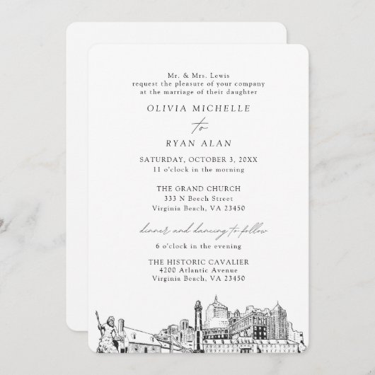 Virginia Beach Kerk Bruiloft Twee Locatie Kaart (Voorkant / Achterkant)