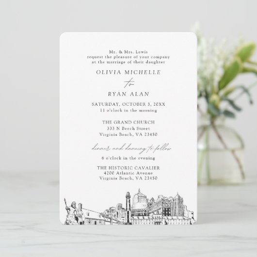 Virginia Beach Kerk Bruiloft Twee Locatie Kaart (Staand voorkant)